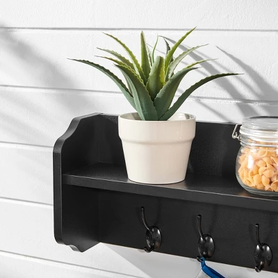 25" X 9" Entryway Floating Utility Wall Shelf With Hooks Black - Danya B. 9 25" X 9" Entryway Floating Utility Wall Shelf With Hooks Black - Danya B. - Image 7