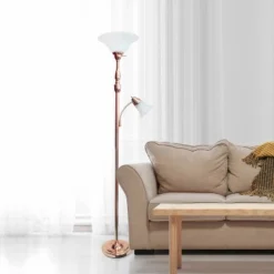 Torchiere Floor Lamp With Reading Light And Marble Glass Shade Rose Gold - Lalia Home -Lamps and Lighting Store GUEST 01ae5089 2213 436b 836a 36df762349ea