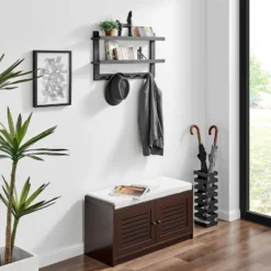 29" X 16" 2 Tier Ledge Wall Shelf Organizer With Five Hanging Hooks Black - Danya B. -Lamps and Lighting Store GUEST 020a6e20 5235 4d4f aa7a 506039cb5916