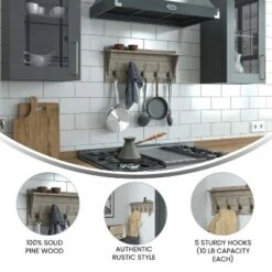 Merrick Lane Pine Wood 24 Inch Wall Mount Storage Rack With 5 Hanging Hooks And Upper Display Shelf 21 Merrick Lane Pine Wood 24 Inch Wall Mount Storage Rack With 5 Hanging Hooks And Upper Display Shelf -Lamps and Lighting Store GUEST 025be7f4 6880 4025 a5b7 9daa6b445bdc