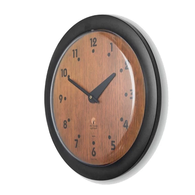 14" X 1.8" Oak Veneer Traditional Decorative Wall Clock Black Frame - By Chicago Lighthouse 3 14" X 1.8" Oak Veneer Traditional Decorative Wall Clock Black Frame - By Chicago Lighthouse