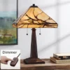 Robert Louis Tiffany Budding Branch Mission Table Lamp 24" High Bronze With Table Top Dimmer Art Glass Square Shade For Bedroom Living Room Bedside