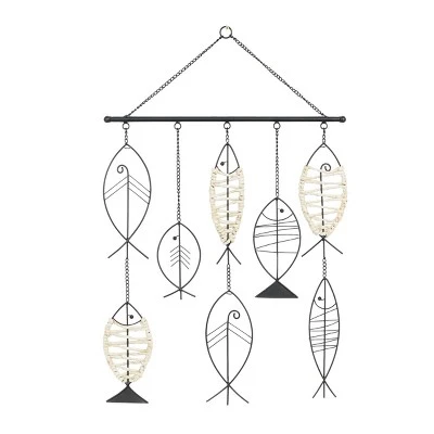 Metal Fish Indoor Outdoor Wire Wall Decor With Rattan Accent Black - Olivia & May 6 Metal Fish Indoor Outdoor Wire Wall Decor With Rattan Accent Black - Olivia & May - Image 4