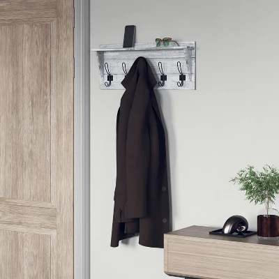 Emma And Oliver Rustic Country Wall Mounted Entryway Shelf With 5 Rustic Hooks And Wood Construction 3 Emma And Oliver Rustic Country Wall Mounted Entryway Shelf With 5 Rustic Hooks And Wood Construction