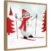 16" X 16" Snow Day I Snowman Skiing By Victoria Borges Framed Canvas Wall Art - Amanti Art