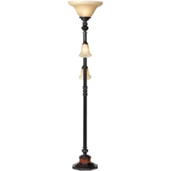 Kathy Ireland Sonnett Vintage Rustic Torchiere Floor Lamp With Side Lights 72" Tall Bronze Champagne Alabaster Glass Shade For Living Room Reading -Lamps and Lighting Store GUEST 0773daa4 0a02 460c a4d5 93b901564925