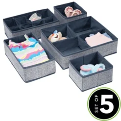 MDesign Fabric Dresser Drawer, Closet Storage Bins, Set Of 5