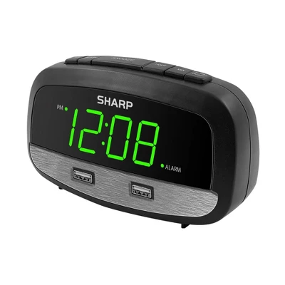 2/2 Amp USB Charge LED Alarm Clock Black - Sharp 4 2/2 Amp USB Charge LED Alarm Clock Black - Sharp - Image 2