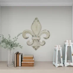 Metal Fleur De Lis Wall Decor With Distressing White - Olivia & May -Lamps and Lighting Store GUEST 08de4b1e 69c6 4f92 8288 379ee969e46b