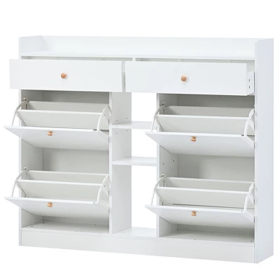 Clint 42.5" Height Shoe Rack Multifunctional 2-Tier Organizer With Drawers For 19 Pairs With 4 Flip Down Drawers-Maison Boucle 4 Clint 42.5" Height Shoe Rack Multifunctional 2-Tier Organizer With Drawers For 19 Pairs With 4 Flip Down Drawers-Maison Boucle - Image 2
