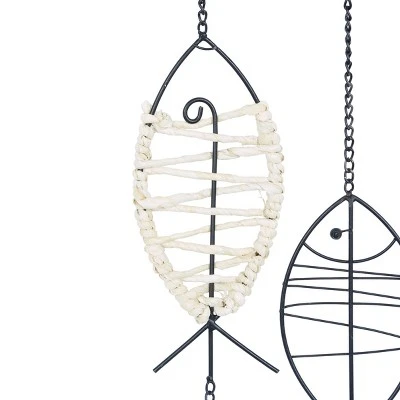Metal Fish Indoor Outdoor Wire Wall Decor With Rattan Accent Black - Olivia & May 7 Metal Fish Indoor Outdoor Wire Wall Decor With Rattan Accent Black - Olivia & May - Image 5