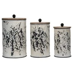 Set Of 3 Cream And Gray Floral Metal Decorative Storage Canisters - Foreside Home & Garden -Lamps and Lighting Store GUEST 0a6e4f62 ee76 4468 8366 51b5e95f5be3