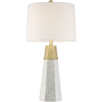 360 Lighting Julie Modern Table Lamps 27 1/2" Tall Set Of 2 Faux Marble Gold Tapered Column Fabric Drum Shade For Bedroom Living Room Bedside Office 9 360 Lighting Julie Modern Table Lamps 27 1/2" Tall Set Of 2 Faux Marble Gold Tapered Column Fabric Drum Shade For Bedroom Living Room Bedside Office - Image 7