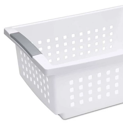 Sterilite Medium Sized Multipurpose Stackable Storage Basket Bin With Flip-Down Rails For Home And Office Organization, White (20 Pack) 4 Sterilite Medium Sized Multipurpose Stackable Storage Basket Bin With Flip-Down Rails For Home And Office Organization, White (20 Pack) - Image 2