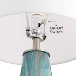 Possini Euro Design Jaime Coastal Table Lamp With Round White Marble Riser 26" High Blue Gray Drum Shade For Bedroom Living Room Office House Home -Lamps and Lighting Store GUEST 0c1e88c5 ff7c 4a2c b8b4 990c3afc75b9