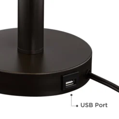 Franklin Iron Works Bernie Industrial Table Lamps 25" High Set Of 2 Rich Bronze With USB Charging Port Tan Drum Shade For Bedroom Living Room Bedside -Lamps and Lighting Store GUEST 0c5b7160 e708 4a8d 8e5b a6e7ad5b377e