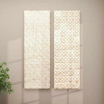 Set Of 2 Wooden Geometric Intricately Carved Wall Decors White - Olivia & May 3 Set Of 2 Wooden Geometric Intricately Carved Wall Decors White - Olivia & May