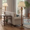 Kathy Ireland Hyde Park Vintage Rustic Floor Lamps With Glass Tray Tables 65" Tall Set Of 2 Bronze Nightlight Beige Fabric Bell Shade For Living Room