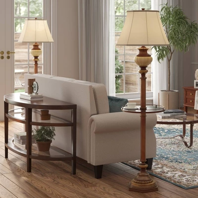Kathy Ireland Hyde Park Vintage Rustic Floor Lamps With Glass Tray Tables 65" Tall Set Of 2 Bronze Nightlight Beige Fabric Bell Shade For Living Room 3 Kathy Ireland Hyde Park Vintage Rustic Floor Lamps With Glass Tray Tables 65" Tall Set Of 2 Bronze Nightlight Beige Fabric Bell Shade For Living Room