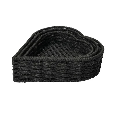 Household Essentials Set Of 3 Nesting Heart Baskets Paper Rope Black 6 Household Essentials Set Of 3 Nesting Heart Baskets Paper Rope Black - Image 4
