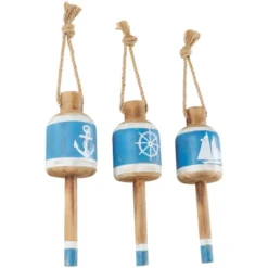 Set Of 3 Wood Buoy Anchor Sailboat And Ship Wheel Wall Decors With Hanging Rope Blue - Olivia & May -Lamps and Lighting Store GUEST 1395b8a7 c88e 457d bb61 bde6f374f763