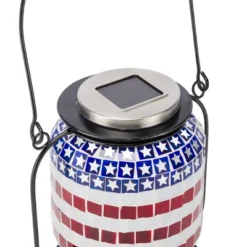 7" Solar Patriotic Glass/Iron Hanging Lantern With LED Lights Cool White - Alpine Corporation 15 7" Solar Patriotic Glass/Iron Hanging Lantern With LED Lights Cool White - Alpine Corporation -Lamps and Lighting Store GUEST 13a9db91 2768 4bca 8311 507285995d40