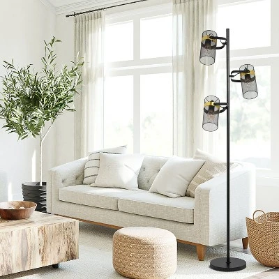 67.25" Echo Black Painted Metal Mesh Three Drum Shade Candlestick Floor Lamp - River Of Goods 3 67.25" Echo Black Painted Metal Mesh Three Drum Shade Candlestick Floor Lamp - River Of Goods