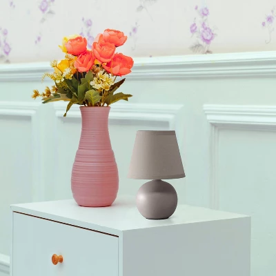 8.66" Petite Ceramic Orb Base Bedside Table Desk Lamp With Matching Tapered Drum Fabric Shade Gray - Creekwood Home 4 8.66" Petite Ceramic Orb Base Bedside Table Desk Lamp With Matching Tapered Drum Fabric Shade Gray - Creekwood Home - Image 2