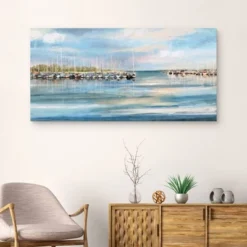 27" X 54" Harbor By Studio Arts Canvas Art Print Blue - Masterpiece Art Gallery -Lamps and Lighting Store GUEST 17f40ad3 5053 4f53 b871 cb05f773bc47