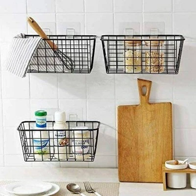 NEX 2pk Hanging Metal No Drilling Wall Mounted Storage Baskets Black 6 NEX 2pk Hanging Metal No Drilling Wall Mounted Storage Baskets Black - Image 4