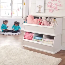 Badger Basket Two Bin Stackable Storage Cubby White/Gray Woodgrain -Lamps and Lighting Store GUEST 188e9a76 a8e3 4b08 8662 7266daf31065