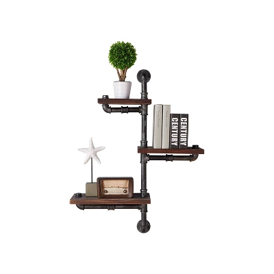 38" Orton Pine Wood 3 Floating Wall Shelves Industrial Gray/Walnut - Armen Living 4 38" Orton Pine Wood 3 Floating Wall Shelves Industrial Gray/Walnut - Armen Living - Image 2