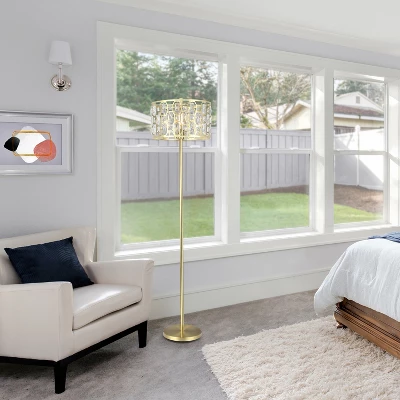 63" Cleo Glam Gold Metal And Faceted Crystal Drum Shade Floor Lamp - River Of Goods 6 63" Cleo Glam Gold Metal And Faceted Crystal Drum Shade Floor Lamp - River Of Goods - Image 4