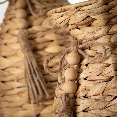 16.75"H And 11.75"H Sullivans Beaded Tassel Basket Urn Set Of 2; White 3 16.75"H And 11.75"H Sullivans Beaded Tassel Basket Urn Set Of 2; White