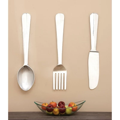 36" Aluminum Utensils Knife, Spoon And Fork Wall Decor Set Of 3 Silver - Olivia & May 3 36" Aluminum Utensils Knife, Spoon And Fork Wall Decor Set Of 3 Silver - Olivia & May
