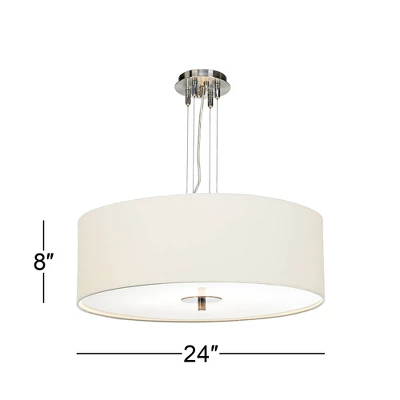 Possini Euro Design Brushed Nickel Pendant Chandelier 24" Wide Modern White Canvas Drum Shade 4-Light Fixture For Dining Room House Kitchen Island 7 Possini Euro Design Brushed Nickel Pendant Chandelier 24" Wide Modern White Canvas Drum Shade 4-Light Fixture For Dining Room House Kitchen Island - Image 5