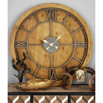 Mediterranean Wood Wall Clock Brown - Olivia & May 3 Mediterranean Wood Wall Clock Brown - Olivia & May
