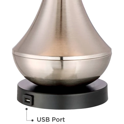 360 Lighting Simon Modern Table Lamps 25 1/2" High Set Of 2 Brushed Nickel With USB Charging Port Ivory Linen Shade For Bedroom Living Room House Desk 4 360 Lighting Simon Modern Table Lamps 25 1/2" High Set Of 2 Brushed Nickel With USB Charging Port Ivory Linen Shade For Bedroom Living Room House Desk - Image 2