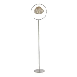 63.75" Isla High Brushed Nickel Iron Candlestick Floor Lamp With Round Tan Rattan Shade - River Of Goods -Lamps and Lighting Store GUEST 26bc82cb 950b 4cba 97ec a36f2682c294