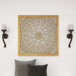 Wood Floral Handmade Intricately Carved Wall Decor With Mandala Design Light Brown - Olivia & May -Lamps and Lighting Store GUEST 27091e7b 714b 4597 8c41 b150973383f9