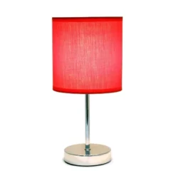 11.81" Traditional Petite Metal Stick Bedside Table Desk Lamp In Chrome With Fabric Shade Red - Creekwood Home -Lamps and Lighting Store GUEST 274b40f2 6a1d 4668 ba06 400a9b755e2d