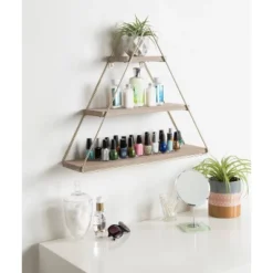 20.8" X 24.2" Tilde Three-Tier Triangle Wood And Metal Wall Shelf Natural/Gold - Kate & Laurel All Things Decor -Lamps and Lighting Store GUEST 27abd0d3 f5be 4a80 91d3 c4e48c0baffb
