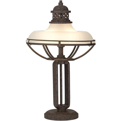 Franklin Iron Works Rustic Industrial Table Lamp 26 1/2" High With USB Dimmer Rust Bronze Haft Dome Glass Shade For Bedroom Living Room House Desk 8 Franklin Iron Works Rustic Industrial Table Lamp 26 1/2" High With USB Dimmer Rust Bronze Haft Dome Glass Shade For Bedroom Living Room House Desk - Image 6
