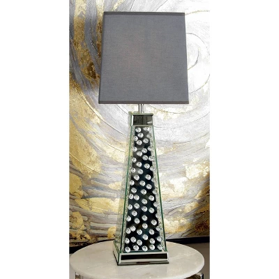 Contemporary Glass Mirrored Table Lamp Silver - Olivia & May 3 Contemporary Glass Mirrored Table Lamp Silver - Olivia & May