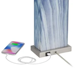 360 Lighting Connie Modern Table Lamps 25" High Set Of 2 Blue Faux Marble With USB Charging Port Table Top Dimmers White Shade For Bedroom Office Desk -Lamps and Lighting Store GUEST 2cdb6dbb a15b 4b6a 9904 7b2c9816d8cf