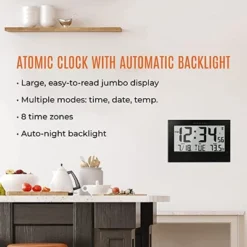 Marathon Atomic 10 Inch Wall Clock With Automatic Backlight, 8 Time Zones And Indoor Temperature