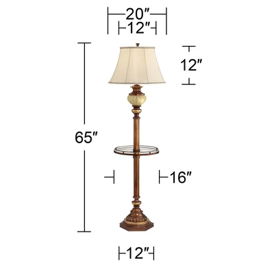 Kathy Ireland Hyde Park Vintage Rustic Floor Lamps With Glass Tray Tables 65" Tall Set Of 2 Bronze Nightlight Beige Fabric Bell Shade For Living Room 7 Kathy Ireland Hyde Park Vintage Rustic Floor Lamps With Glass Tray Tables 65" Tall Set Of 2 Bronze Nightlight Beige Fabric Bell Shade For Living Room - Image 5