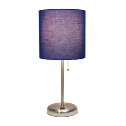 19.5" Bedside USB Port Feature Metal Table Desk Lamp Brushed Steel With Navy Fabric Shade - Creekwood Home