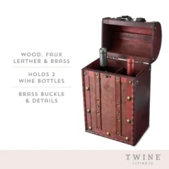 Twine Antique 2 Bottle Wooden Decorative Wine Box With Lid And Handle, Wood, Faux Leather, Brass Accents -Lamps and Lighting Store GUEST 35e99fe7 181e 49fd 90f7 32562d980106