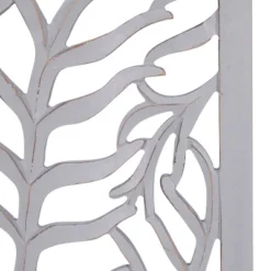 Set Of 2 Wooden Leaf Handmade Intricately Carved Wall Decors Light Gray - Olivia & May